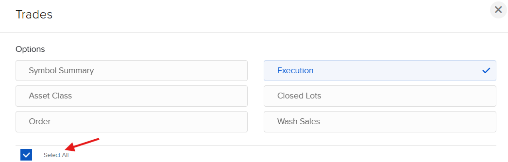 Trades beállítás – Select All